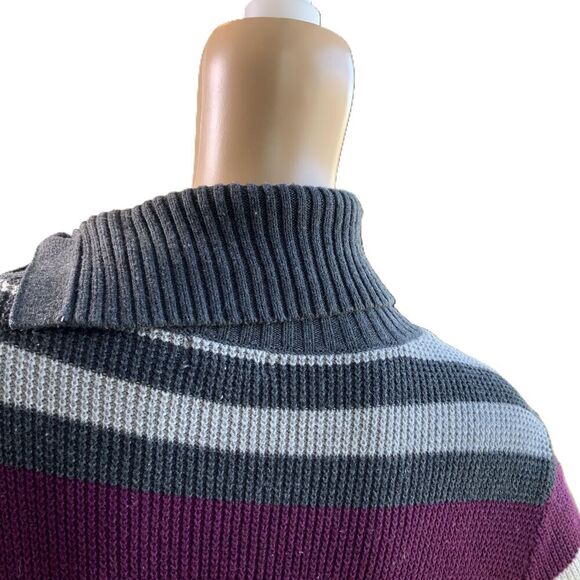 Eddie Bauer Gray Red Striped Highneck Pullover Button Academia Sweater Size XL - Picture 9 of 15